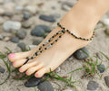 Beaded Barefoot Sandals- Black & Gold