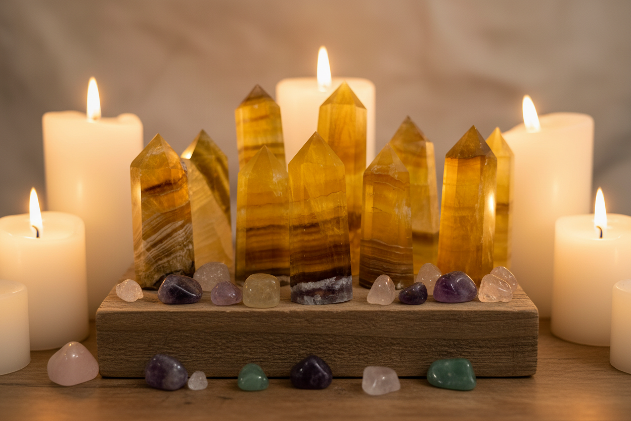 Yellow Fluorite and Calcite Towers