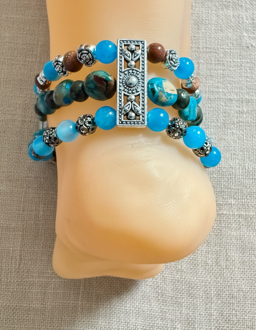 Natural Stone Barefoot Sandals- Triple Layer Blue Copper