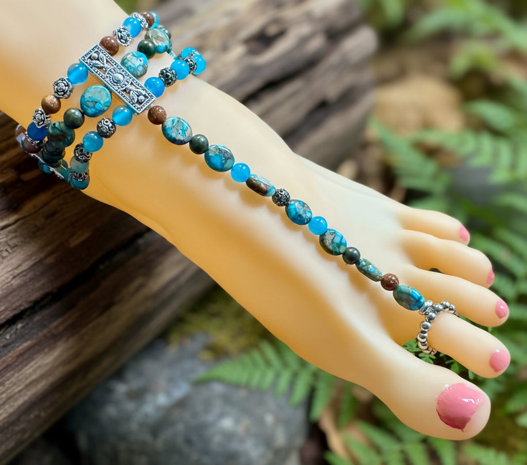 Natural Stone Barefoot Sandals- Triple Layer Blue Copper