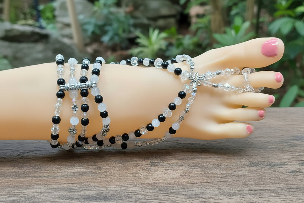 Natural Stone Barefoot Sandals- Beautiful Rose Quartz & Black Obsidian