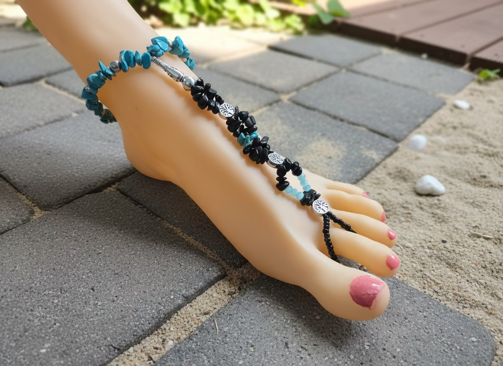 Natural Stone Barefoot Sandals-Black & Turquoise
