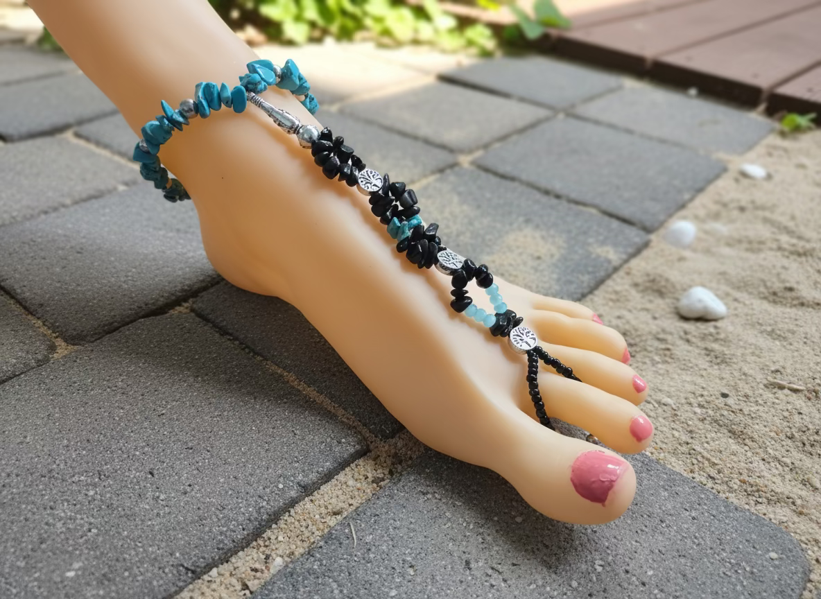 Natural Stone Barefoot Sandals-Black & Turquoise