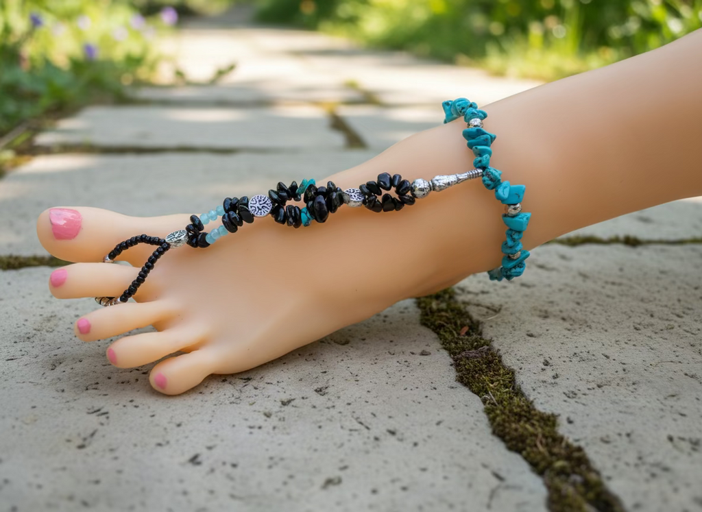 Natural Stone Barefoot Sandals-Black & Turquoise